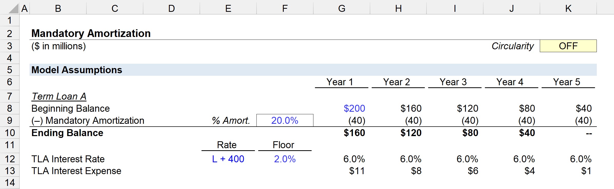 Mandatory Amortization Output