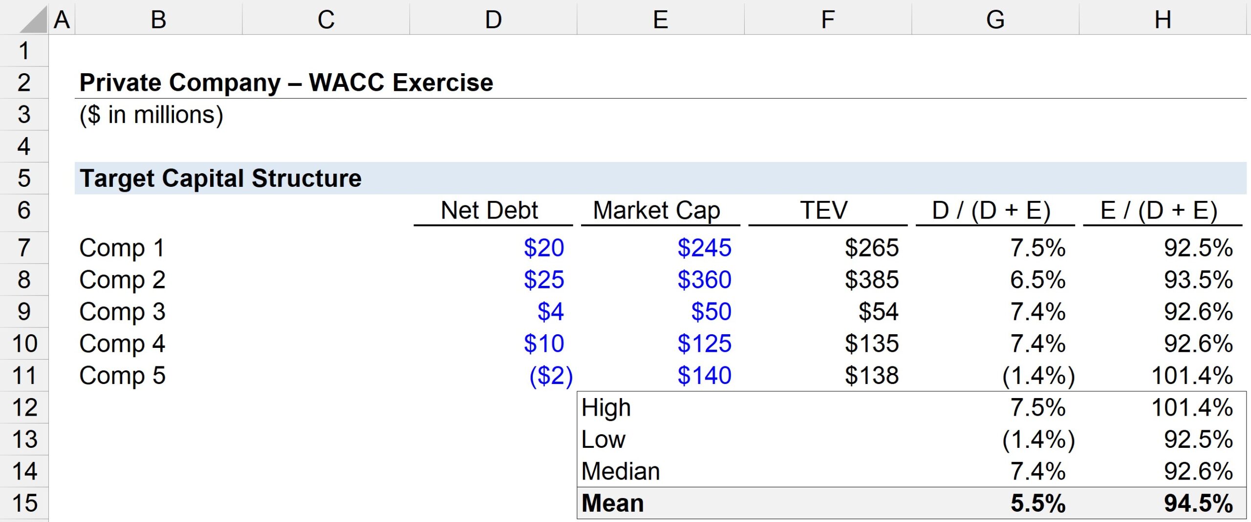 Private Company – Target Capital Structure