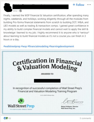 Financial Modeling Certification LinkedIn Review