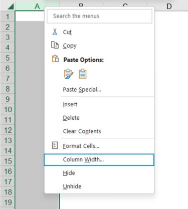 Adjust Column Width Menu Option